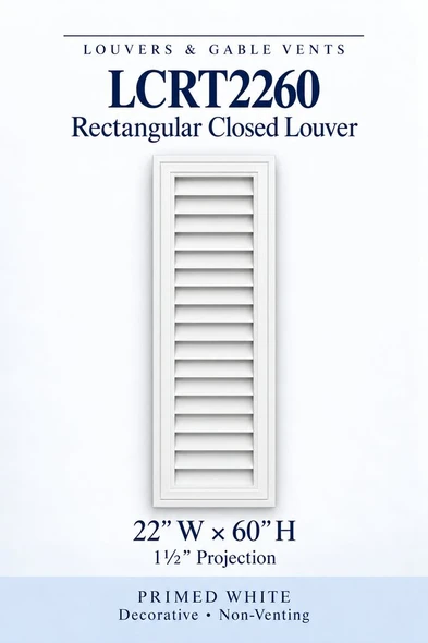 LCRT2260 Rectangular Closed Louver — 22″ W × 60″ H — Primed White