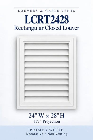 LCRT2428 Rectangular Closed Louver — 24″ W × 28″ H — Primed White
