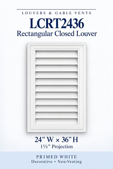 LCRT2436 Rectangular Closed Louver — 24″ W × 36″ H — Primed White