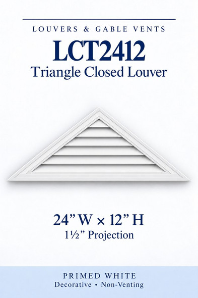 LCT2412 LCT2412 Triangle Closed Louver — 24″ W × 12″ H — Primed White, primed white, 24 inches wide by 12 inches high