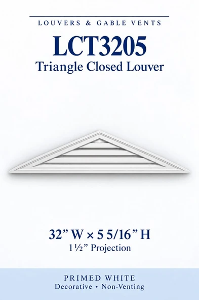 LCT3205 LCT3205 Triangle Closed Louver — 32″ W × 5 5/16″ H — Primed White, primed white, 32 inches wide by 5.3125 inches high