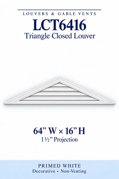 LCT6416 LCT6416 Triangle Closed Louver — 64″ W × 16″ H — Primed White, primed white, 64 inches wide by 16 inches high