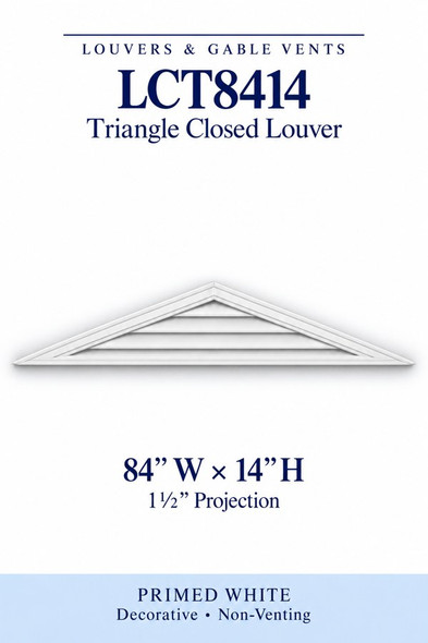 LCT8414 LCT8414 Triangle Closed Louver — 84″ W × 14″ H — Primed White, primed white, 84 inches wide by 14 inches high