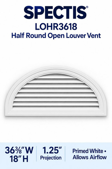 LOHR3618 Half Round Open Louver Vent — 36 3/8″ W × 18″ H — Primed White