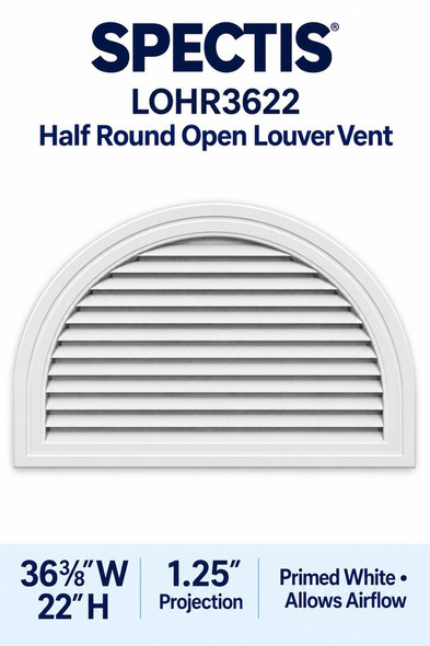 LOHR3622 Half Round Open Louver Vent — 36 3/8″ W × 22″ H — Primed White