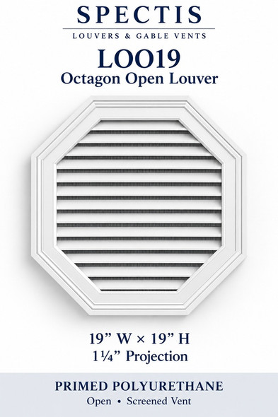LOO19 Octagon Open Louver — 19″ W × 19″ H × 1¼″ projection — screened vent