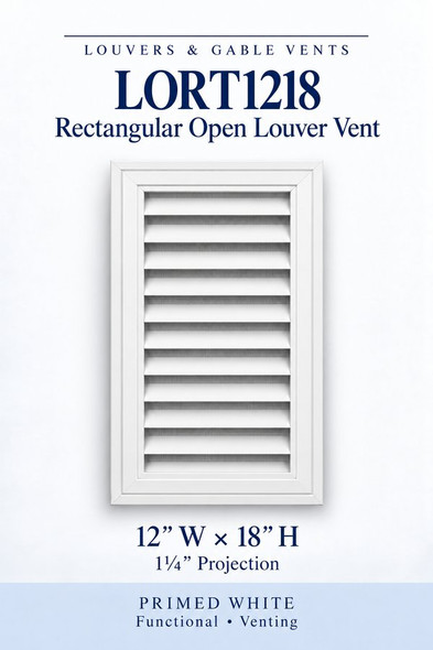 LORT1218 Rectangular Open Louver Vent — 12″ W × 18″ H — Primed White