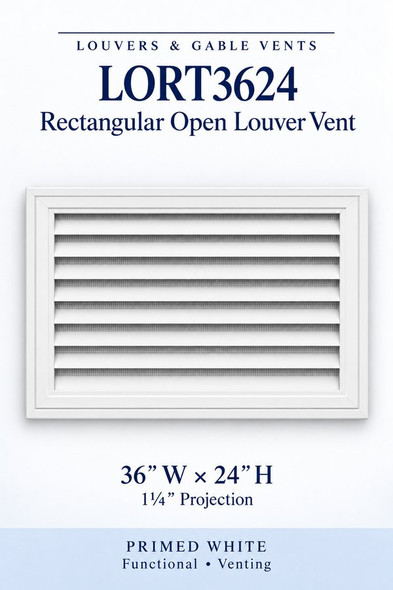 LORT3624 Rectangular Open Louver Vent — 36″ W × 24″ H — Primed White