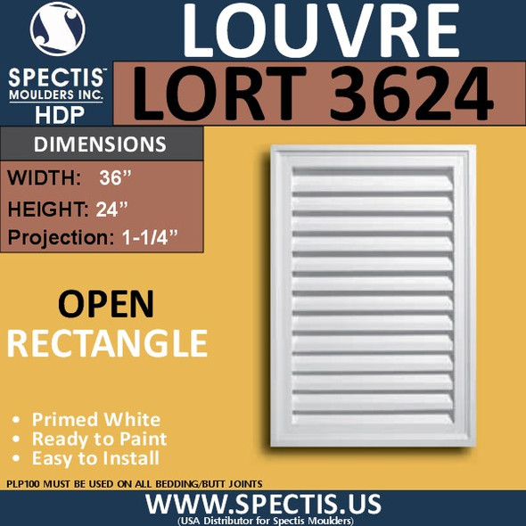 LORT3624 Rectangle Gable Louver Vent - Open - 36 x 24