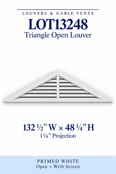 LOT13248 LOT13248 Triangle Open Louver Vent — 132 1/2″ W × 48 1/4″ H — Primed White, primed white, 132.5 inches wide by 48.25 inches high