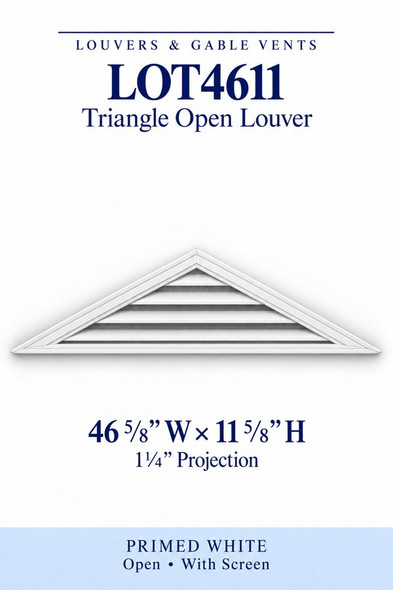 LOT4611 Triangle Open Louver Vent — 46 5/8″ W × 11 5/8″ H — Primed White