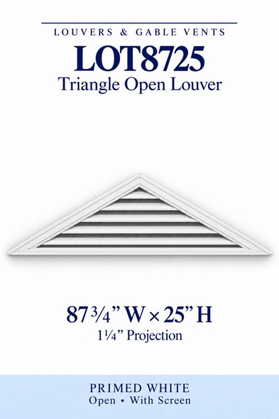 LOT8725 Triangle Open Louver Vent — 87 3/4″ W × 25″ H — Primed White
