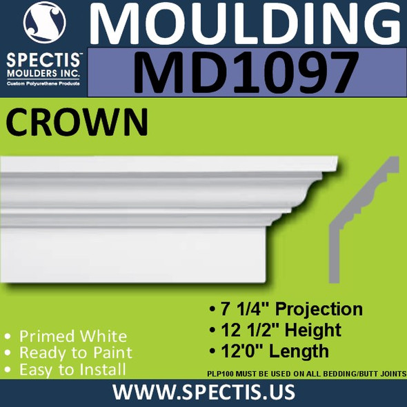 MD1097 Spectis Crown Molding Trim 7 1/4"P x 12 1/2"H x 144"L