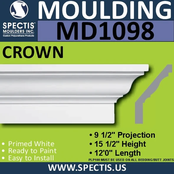 MD1098 Spectis Crown Molding Trim 9 1/2"P x 15 1/2"H x 144"L