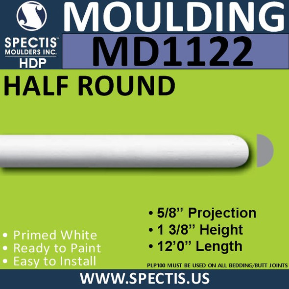 MD1122 Spectis Molding Half Round Trim 5/8"P x 1 3/8"H x 144"L