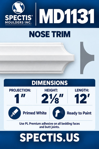 MD1131 Nose Trim — Spectis moulding dimensions and profile