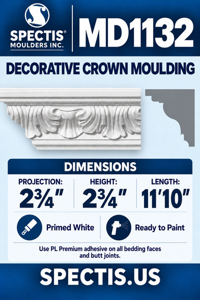 MD1132 Decorative Crown Moulding — Spectis moulding dimensions and profile