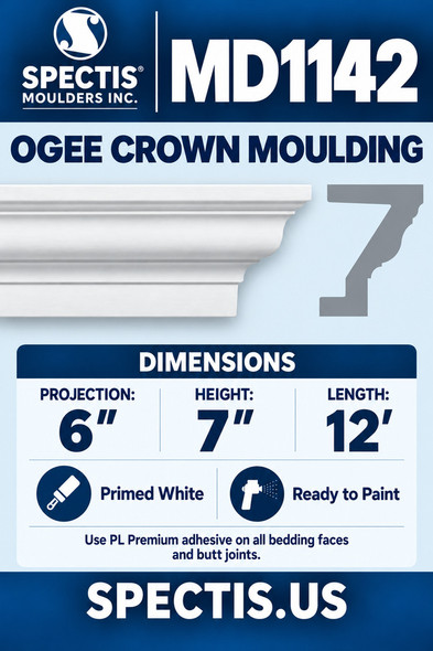 MD1142 Ogee Crown Moulding — Spectis moulding dimensions and profile