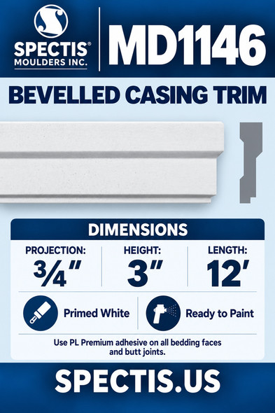 MD1146 Bevelled Casing Trim — Spectis moulding dimensions and profile