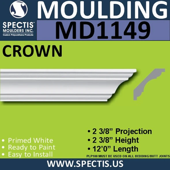 MD1149 Spectis Crown Molding Trim 2 3/8"P x 2 3/8"H x 144"L