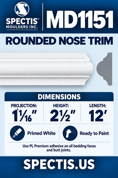 MD1151 Rounded Nose Trim — Spectis moulding dimensions and profile