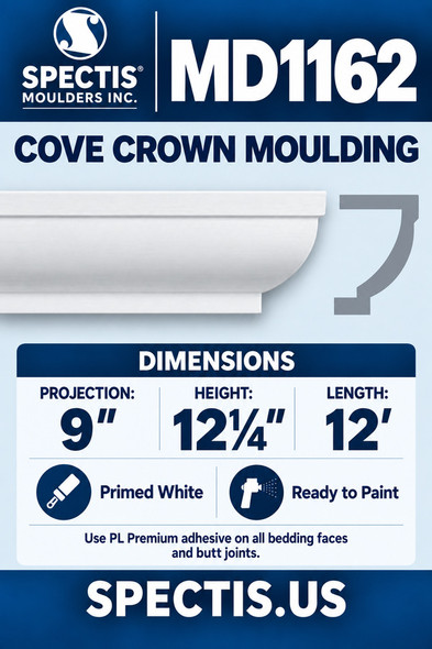 MD1162 Cove Crown Moulding — Spectis moulding dimensions and profile