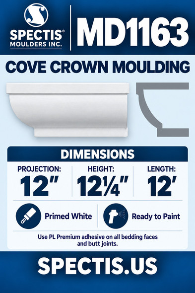 MD1163 Cove Crown Moulding — Spectis moulding dimensions and profile