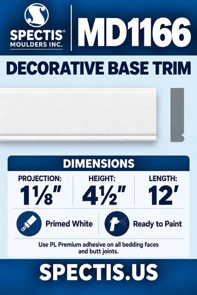 MD1166 Decorative Base Trim — Spectis moulding dimensions and profile