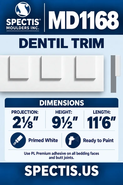 MD1168 Dentil Trim — Spectis moulding dimensions and profile