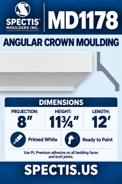 MD1178 Angular Crown Moulding — Spectis moulding dimensions and profile