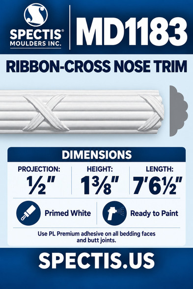 MD1183 Ribbon-Cross Nose Trim — Spectis moulding dimensions and profile