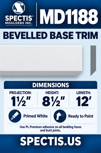 MD1188 Bevelled Base Trim — Spectis moulding dimensions and profile