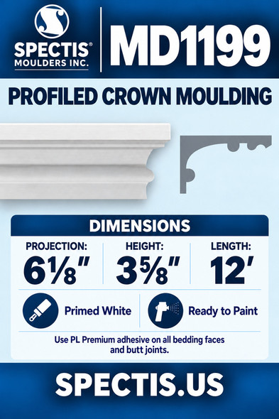 MD1199 Profiled Crown Moulding — Spectis moulding dimensions and profile