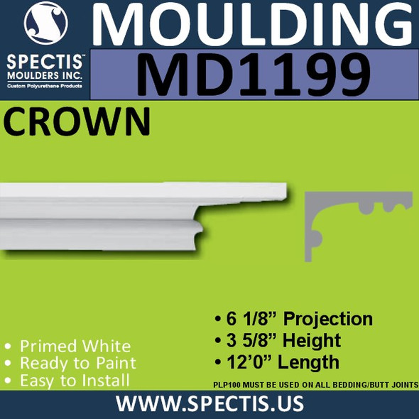 MD1199 Spectis Crown Molding Trim 6 1/8"P x 3 5/8"H x 144"L