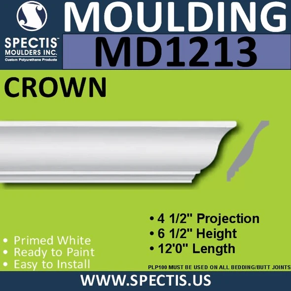 MD1213 Spectis Crown Molding Trim 4 1/2"P x 6 1/2"H x 144"L