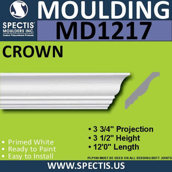 MD1217 Spectis Crown Molding Trim 3 3/4"P x 3 1/2"H x 144"L