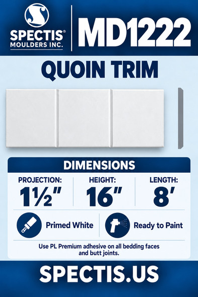 MD1222 Quoin Trim — Spectis moulding dimensions and profile