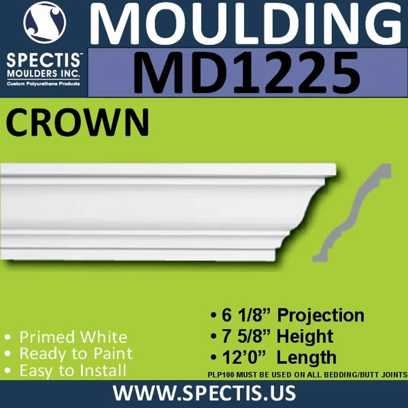 MD1225 Spectis Crown Molding Trim 6 1/8"P x 7 5/8"H x 144"L