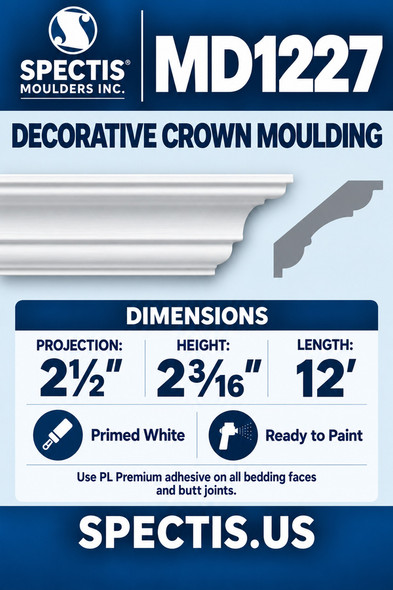 MD1227 Decorative Crown Moulding — Spectis moulding dimensions and profile
