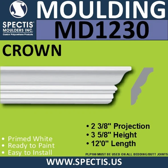 MD1230 Spectis Crown Molding Trim 2 3/8"P x 3 5/8"H x 144"L
