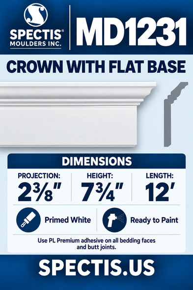 MD1231 Crown with Flat Base — Spectis moulding dimensions and profile