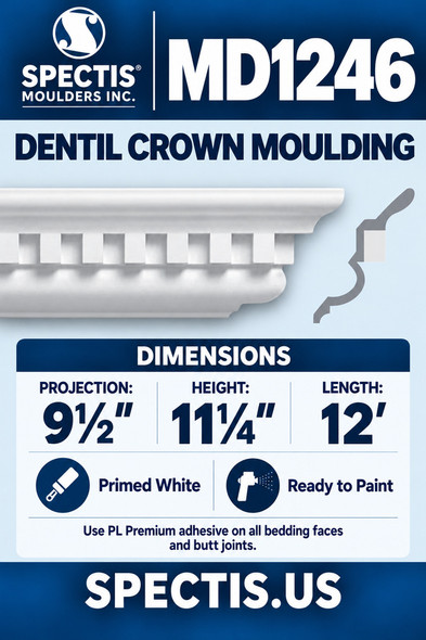 MD1246 Dentil Crown Moulding — Spectis moulding dimensions and profile
