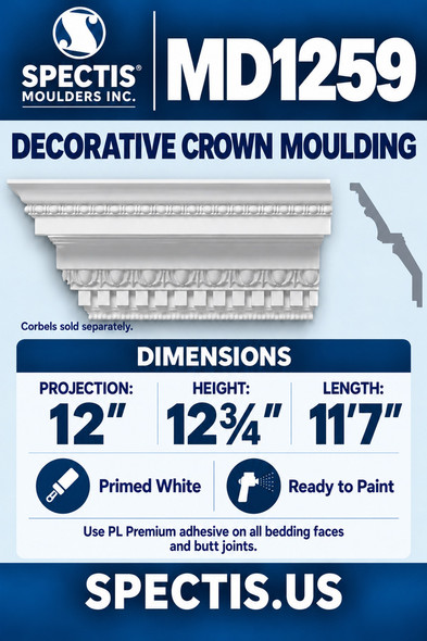 MD1259 Decorative Crown Moulding — Spectis moulding dimensions and profile