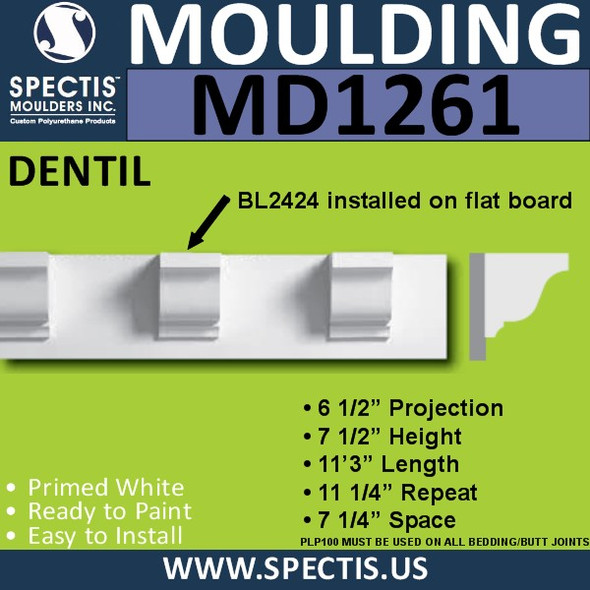 MD1261 Spectis Crown Molding Dentil 6 1/2"P x 7 1/2"H x 144"L
