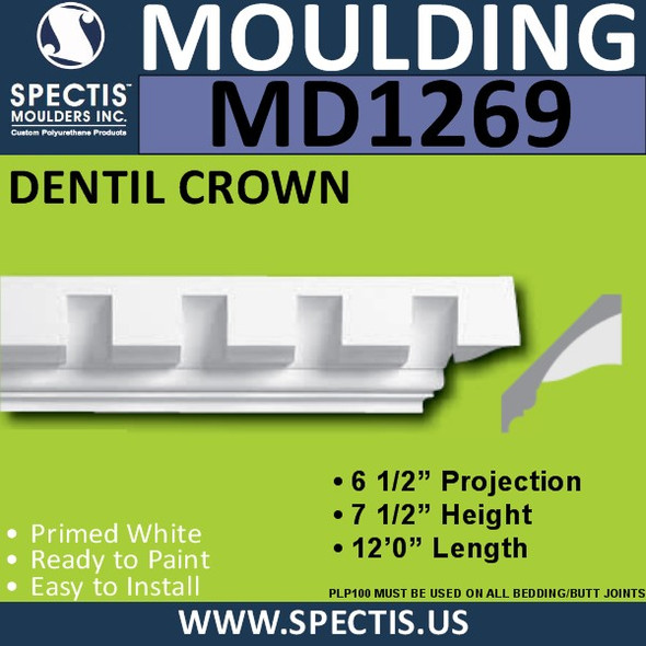 MD1269 Spectis Crown Molding Dentil 6 1/2"P x 7 1/2"H x 144"L
