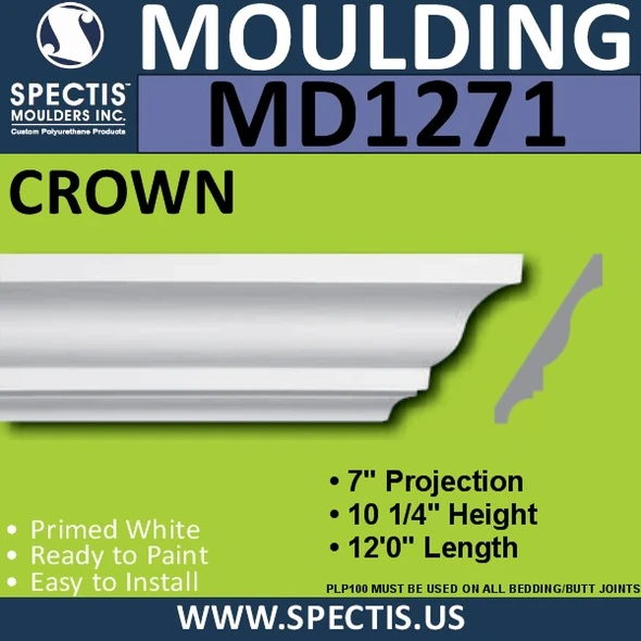 MD1271 Spectis Crown Molding Trim 7"P x 10 1/4"H x 144"L