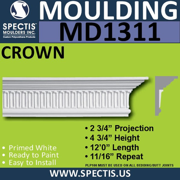 MD1311 Spectis Crown Molding Trim 2 3/4"P x 4 3/4"H x 144"L