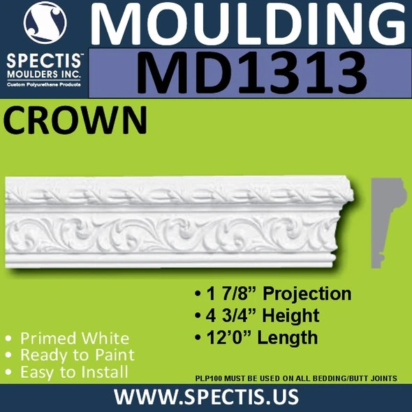 MD1313 Spectis Molding Rail Trim 1 7/8"P x 4 3/4"H x 144"L