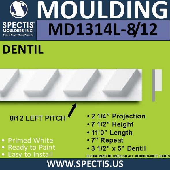 MD1314L-8 1/2 Left Pitch Urethane Dentil 2.25"P x 7.5"H x 132"L