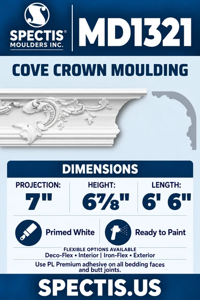 MD1321 Cove Crown Moulding — manufacturer-referenced product and side profile